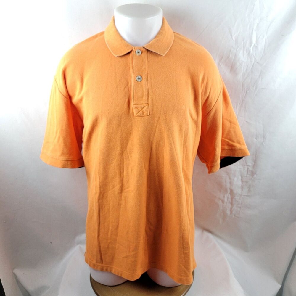 Orvis Shirt Mens Large Orange Polo Heavy Cotton Travel Outdoors Hiking Gorp